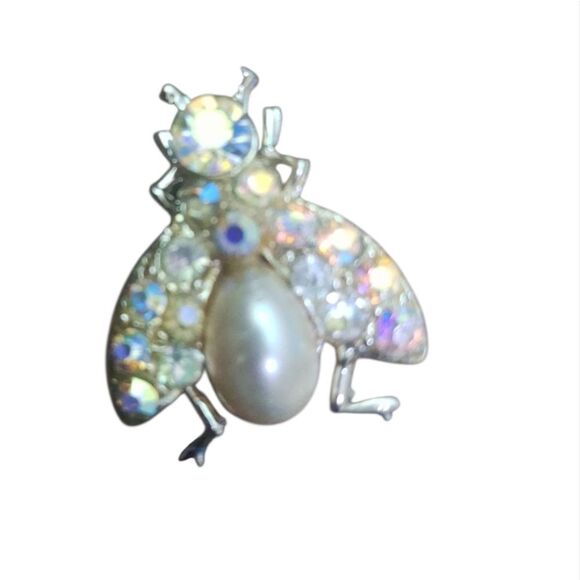 Iridescent Bug Brooch with Pearl Accent - Picture 1 of 2